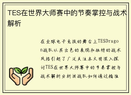 TES在世界大师赛中的节奏掌控与战术解析